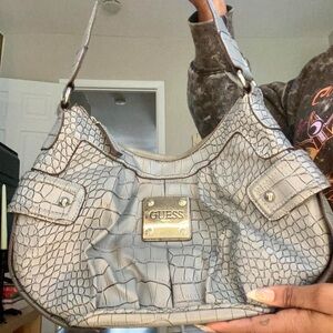 baby blue croc print guess bag